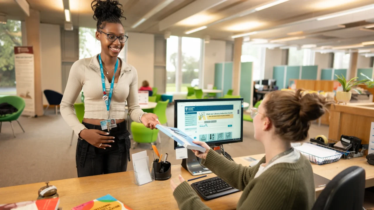 Student at library desk