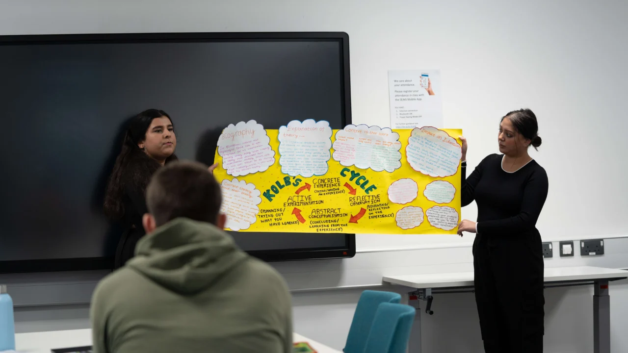 Secondary students at front of class